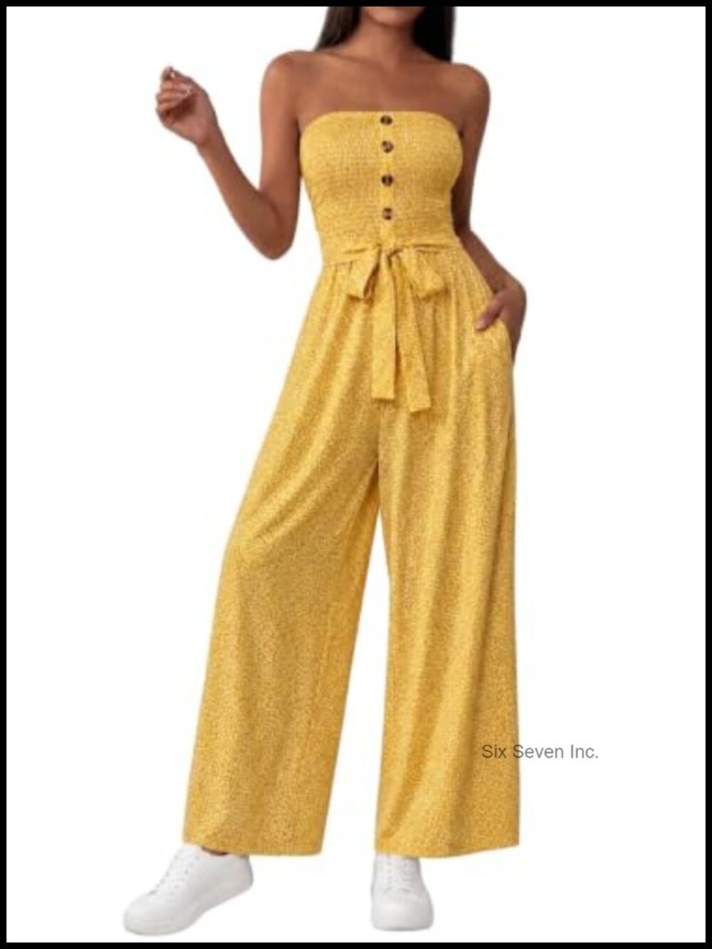 Strapless Wide Leg Floral Jumpsuit with Pockets Sleeveless